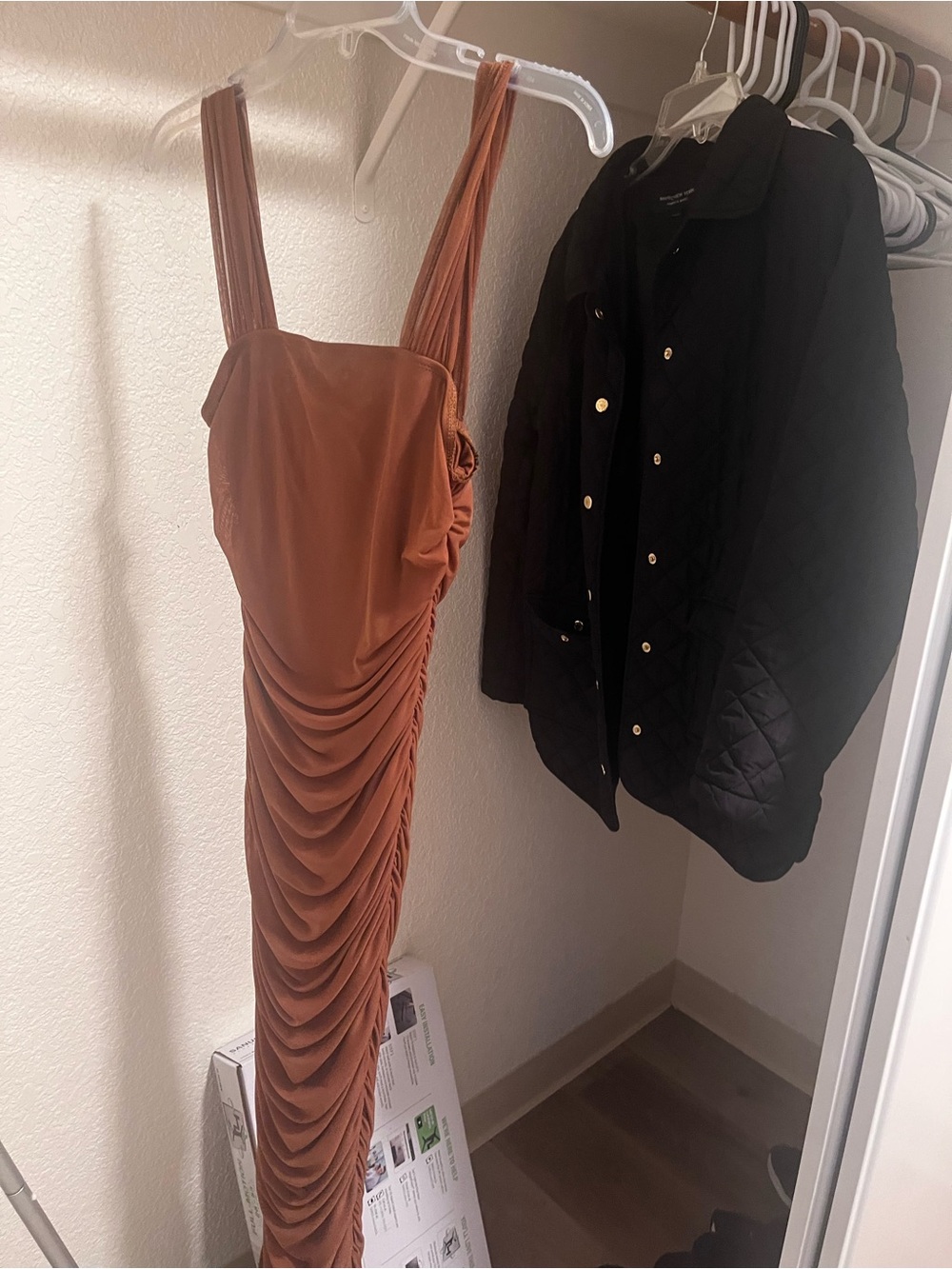 Ruched Maxi Dress with Wide Straps - Rust